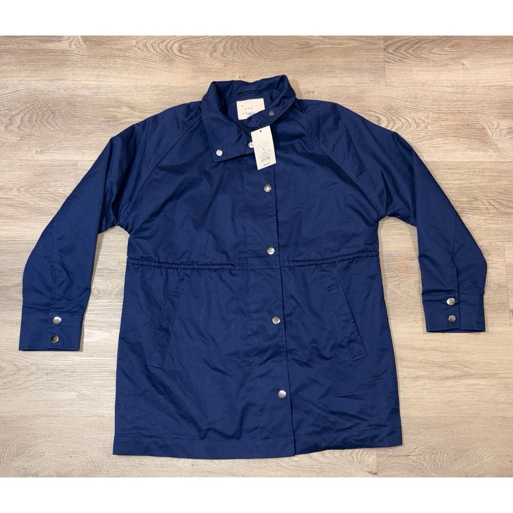 A New Day Womens Navy Blue Cinched Waist Anorak Jacket Coat Small NWT - Picture 2 of 7